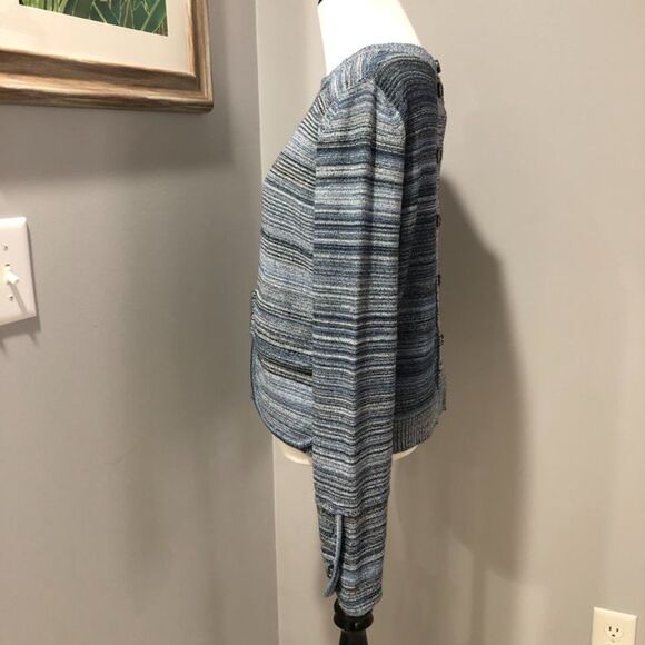 Sportmax Max Mara Blue Striped Knit Oversized Front Pockets Crewneck Sweater S/M - Picture 4 of 14